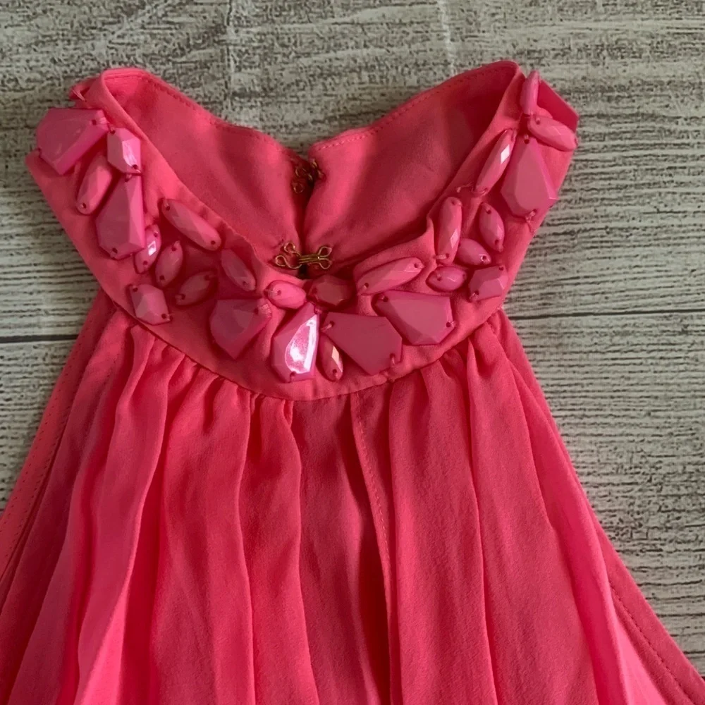 NWT Trina Turk Pink Silk Layered Halter Jeweled Neck Midi Dress